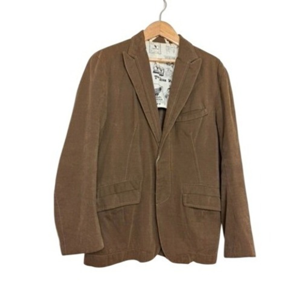 Iesse Mens Brown Corduroy Blazer‎ Sport Coat Newsprint Lining Vintage Style